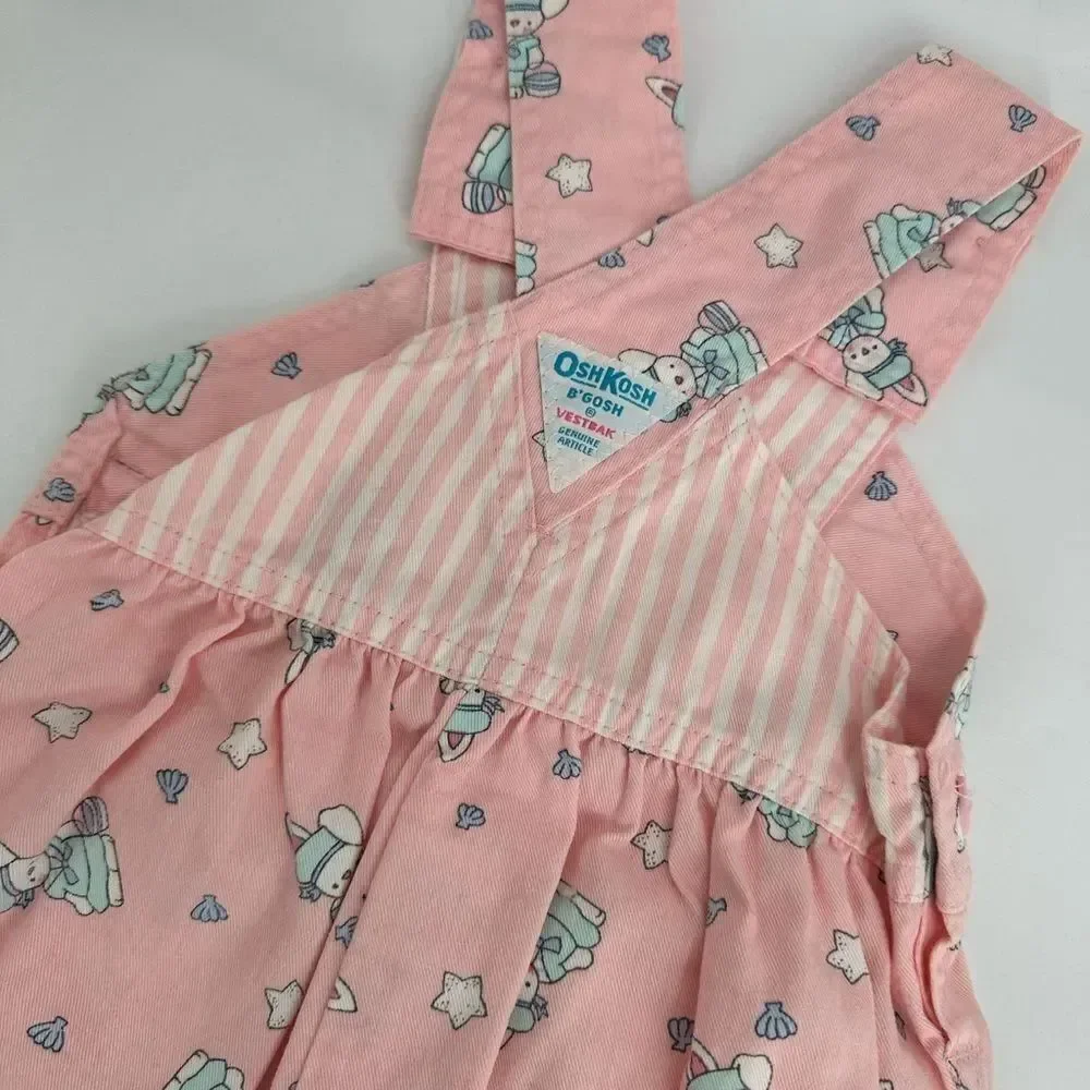 VINTAGE Osh Kosh Overalls Girls 3T Pink Bunny Rabbit Easter Print USA